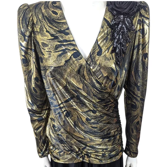 Vintage 80s Metallic Gold Party Dress Cocktail Party Evening Glam Disco Medium - Picture 10 of 10